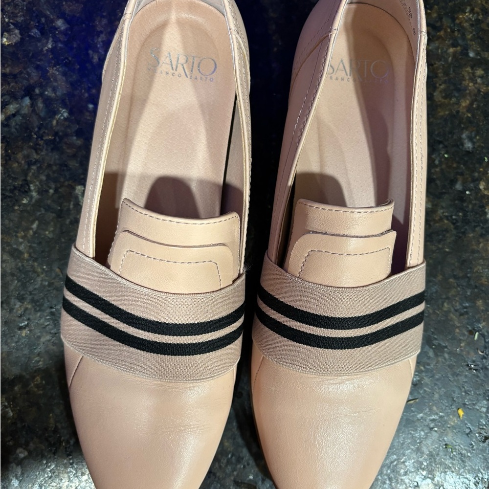 Franco Sarto Pink Loafers with Black Stripes